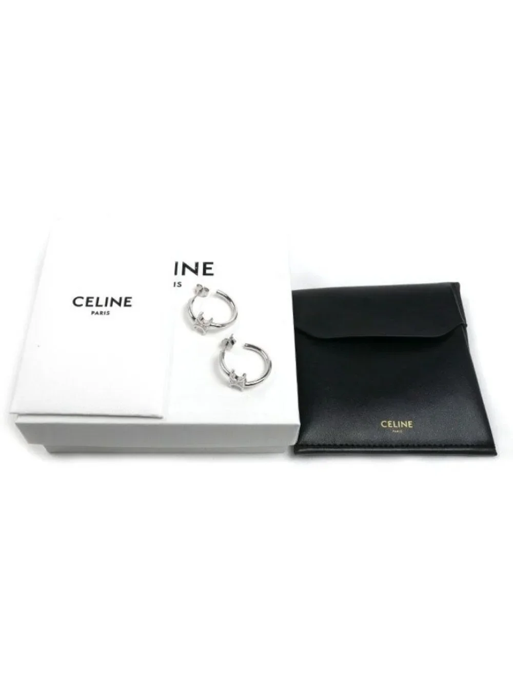 Celine Brass Triomphe Asymmetric Hoop Earrings